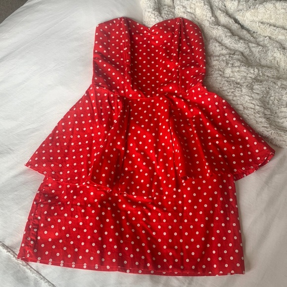 Classic Retro Red Polka Dot Sweet Heart Neck Mini Dress | Color: Red/White | Size: S | Heyheyhayleeeee's Closet
